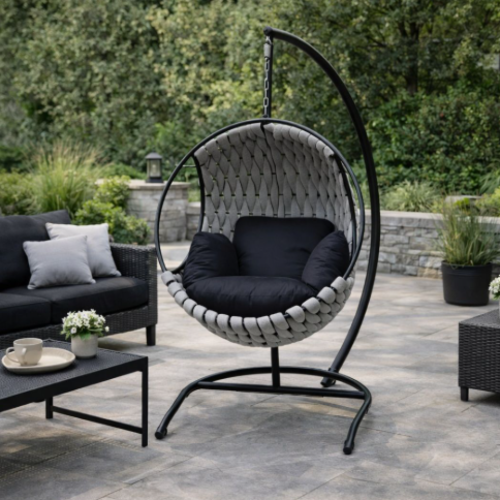 ערסל חבלים עגול עם מתלה – דגם מילי  עיצוב מפנק במראה טבעי