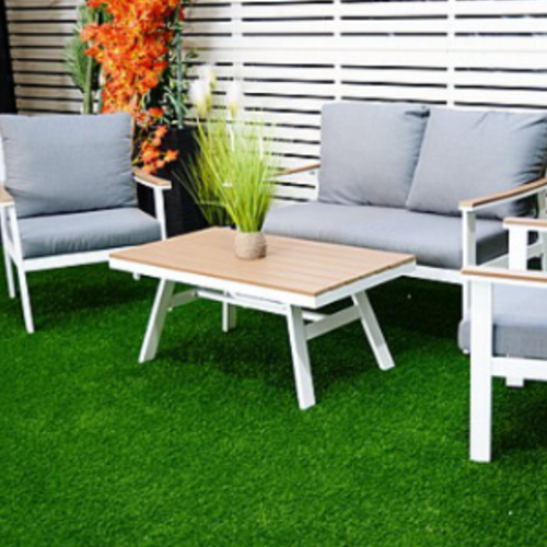 סט ריהוט גן דו מושבי שולחן נמוך צבע לבן 