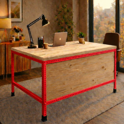 שולחן עבודה מודולרי UrbanPro 120 אדום כולל סגירת חזית משטח עליון עץ אורן 