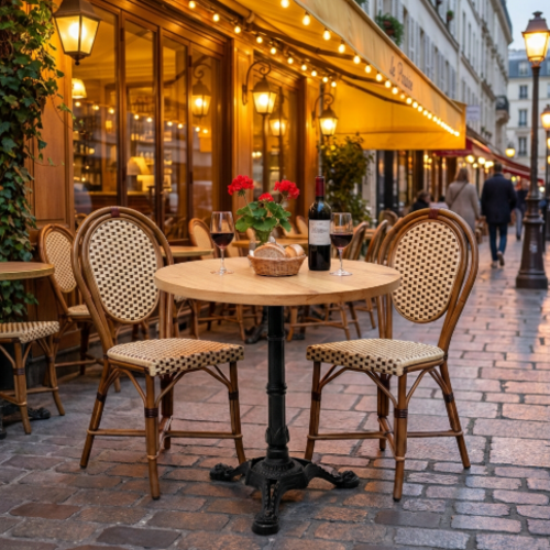 שולחן ביסטרו דגם “רויאל קלאסיק 70” משטח עליון  בוצר אלון 