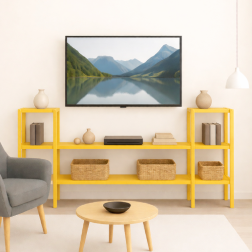 מזנון מתכת מודולרי – עיצוב חכם וגמיש לבית - צבע צהוב - גובה 150 ס"מ