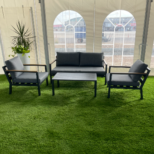 פינת ישיבה למרפסת מאלומיניום דגם  פנמה - צבע אפור כהה 