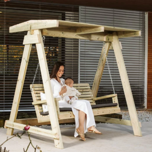 נדנדה מעת 3 מקומות דגם סייסתא סופר כולל גגון מעץ 