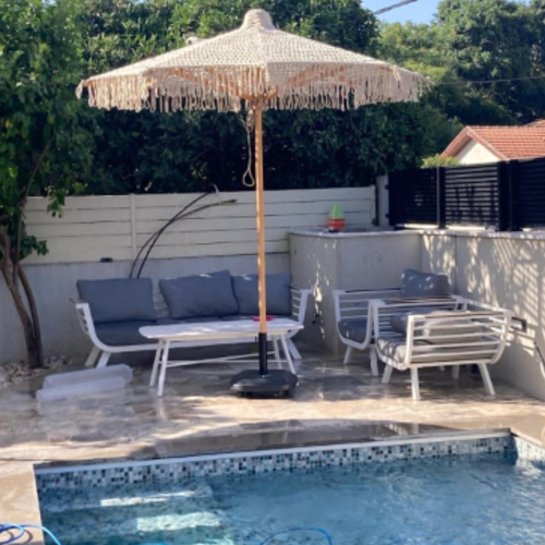 שמשיית מקרמה שלד עץ - צבע אופווייט-  270 ס"מ קוטר לא כולל בסיס