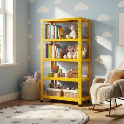 מדף מתכת מודולרי ואסתטי בעיצוב נקי ו דגם פלקסו 5 - צבע צהוב 30/60/80