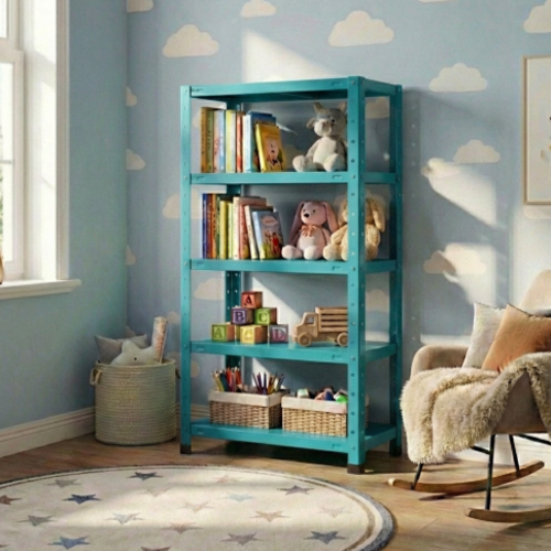 מדף מתכת מודולרי ואסתטי בעיצוב נקי ו דגם פלקסו 5 - צבע טורקיז 30/60/80