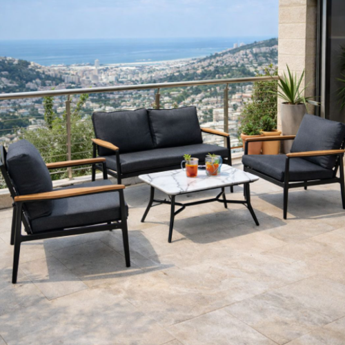 סט ישיבה לגינה "אלגנטה גריי" – מערכת אירוח מודרנית 4 חלקים