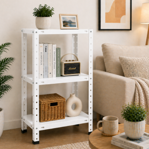 ספריית מתכת מודרנית ואלגנטית דגם אורבה - צבע לבן  40/60/70 ס"מ