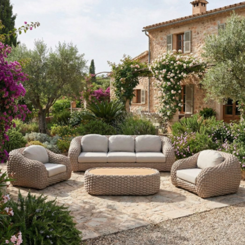 סט ישיבה יוקרתי לגינה דגם "לגונה רויאל" צבע קאמל