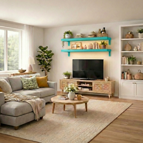 זוג מדפים מעוצבים  25/100 ס"מ - מודומוס SkyLine 110 - צבע טורקיז