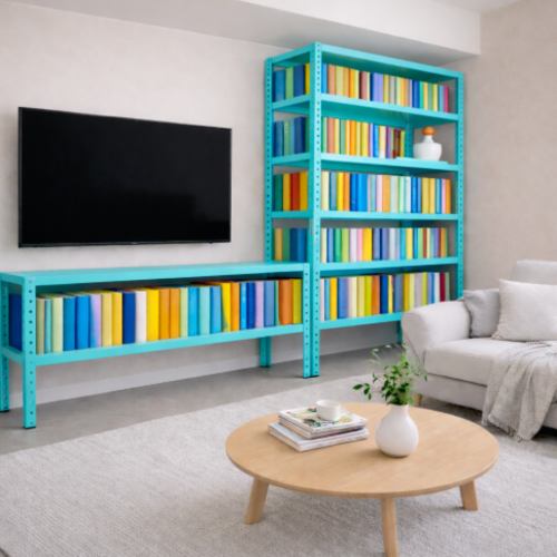 ספריה /  מזנון לסלון ממתכת מודולרי - צבע טורקיז