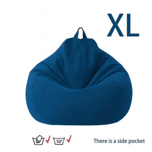 פוף שזלונג בגודל XL – נוחות בהתאמה אישית עם כיס צד - צבע כחול כולל מילוי גרגרי קלקר