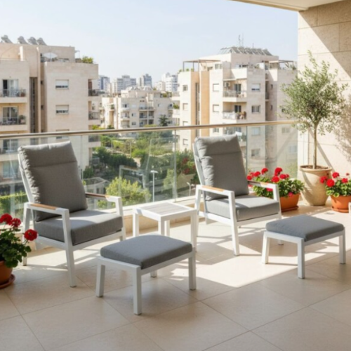 סט רילקסו זוגי שמפניה עם כורסאות מתכווננות והדומים - לבן