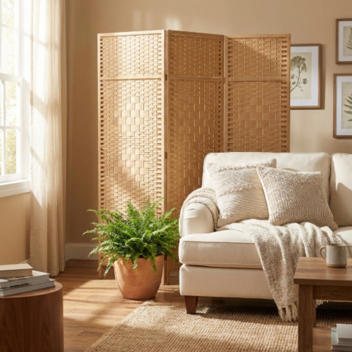 פרגוד מתקפל  3  - כנפיים  נפתח עד 150  ס"מ. מבית H.KLEIN‏ - צבע חום  טבעי