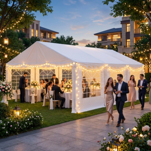 אוהל אירועים יוקרתי 3X8 מטר – שילוב של עיצוב, עמידות ופונקציונליות יריעות PE 