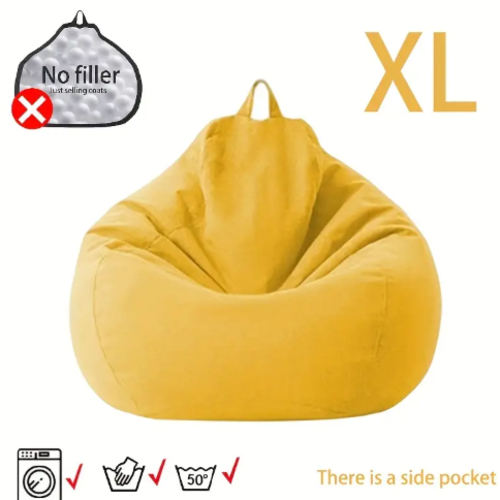 פוף שזלונג בגודל XL – נוחות בהתאמה אישית עם כיס צד - צבע צהוב