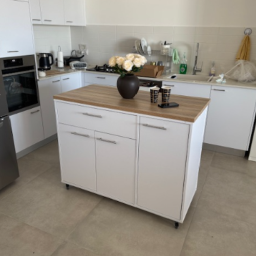 אי למטבח 3  דלתות ומגירה גולן- אלון/לבן - כולל גלגלים  הובלה הרכבה חינם 