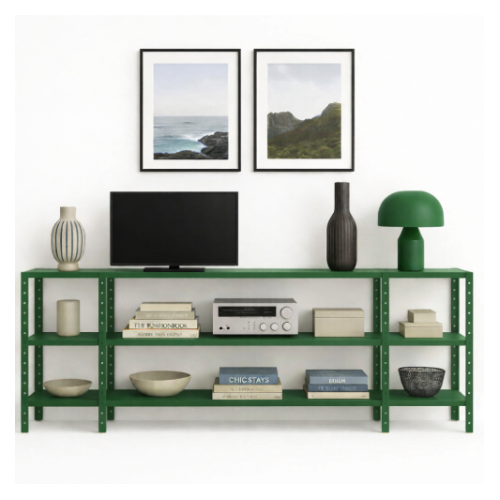 מזנון מתכת מודולרי – עיצוב חכם וגמיש לבית - צבע ירוק - גובה 100 ס"מ אורך 240 ס"מ  3 קומות