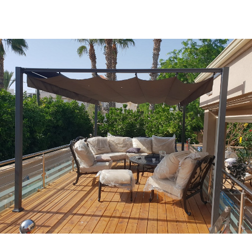 גזיבו אלומניום כולל כיסוי עליון על מסילה גודל 3 מטר על 3 מטר - צבע אפור