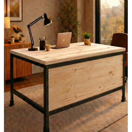 שולחן עבודה מודולרי UrbanPro 120 שחור כולל סגירת חזית משטח עליון עץ אורן 