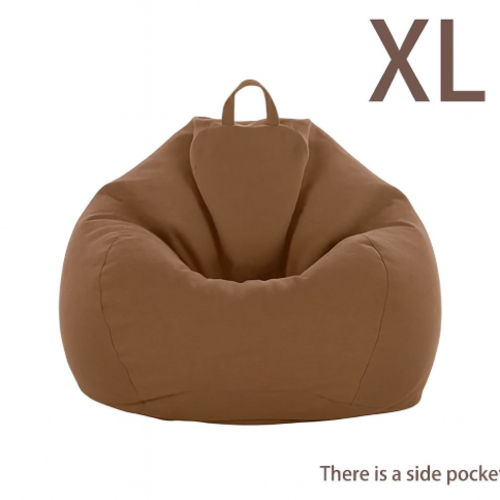 פוף שזלונג בגודל XL – נוחות בהתאמה אישית עם כיס צד - צבע חום כהה כולל מילוי גרגרי קלקר