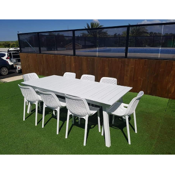 שולחן אלומיניום נפתח 100x216/297 דגם 6920 כולל 6 כסאות פלסטיק - לבן