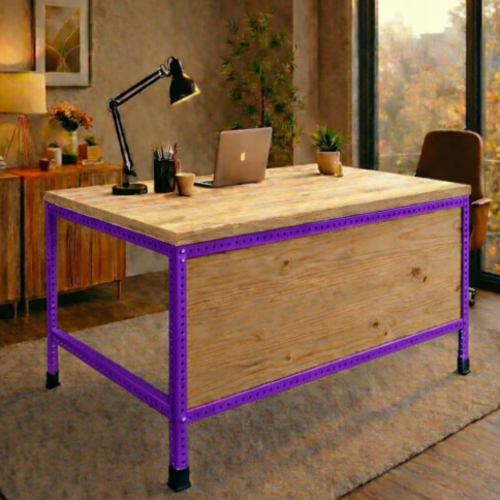 שולחן עבודה מודולרי UrbanPro 120 סגול כולל סגירת חזית משטח עליון עץ אורן 