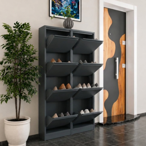 ארון נעליים SlimWall 136  צבע אפור 4  קומות מגיע מורכב מתכת 8  תאים 
