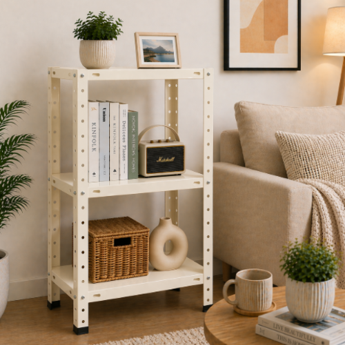 ספריית מתכת מודרנית ואלגנטית דגם אורבה - צבע קרם  40/60/70 ס"מ