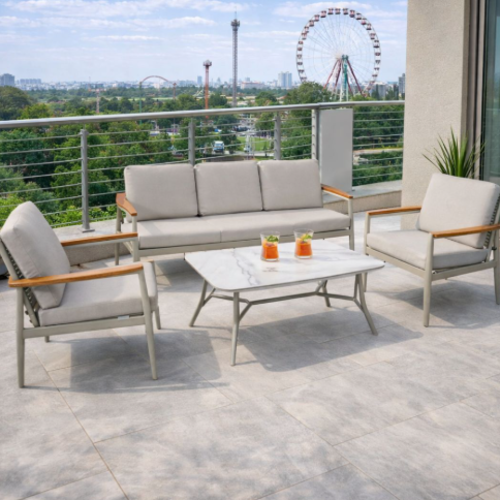 סט גינה יוקרתי "לגונה שמפיין" – מערכת ישיבה 4 חלקים לגינה ולמרפסת