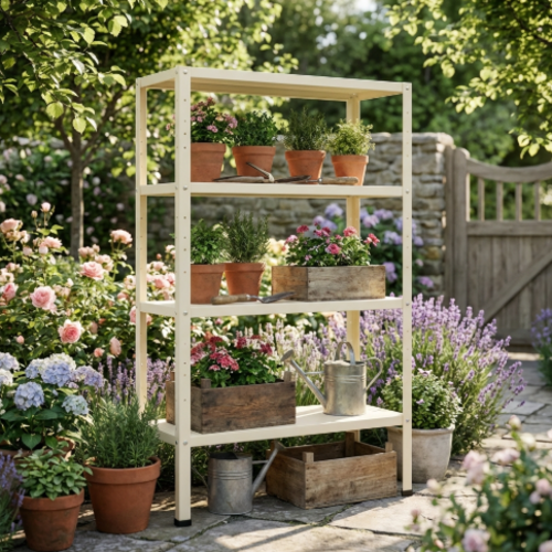 מדף מתכת מודולרי ואסתטי בעיצוב נקי ו דגם פלקסו - צבע קרם 30/60/80