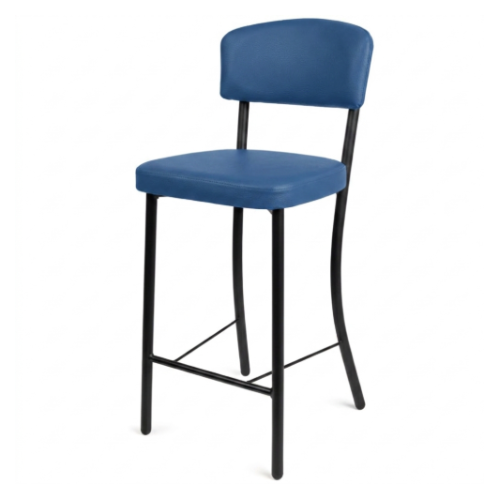 כיסא בר דגם "לינקולן" – שלדת מתכת וריפוד בד בגוון כחול