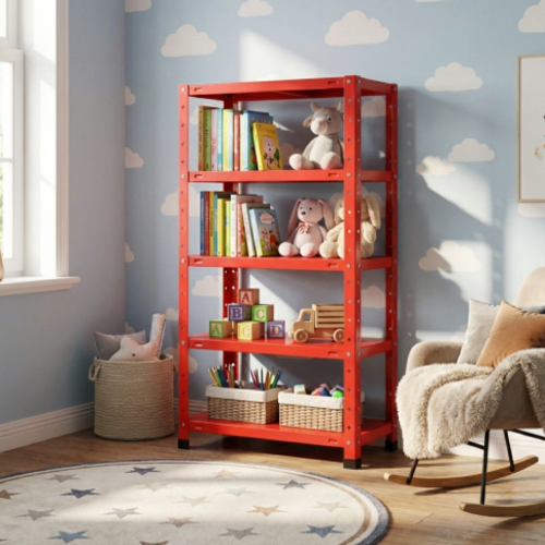 מדף מתכת מודולרי ואסתטי בעיצוב נקי ו דגם פלקסו 5 - צבע אדום 30/60/80