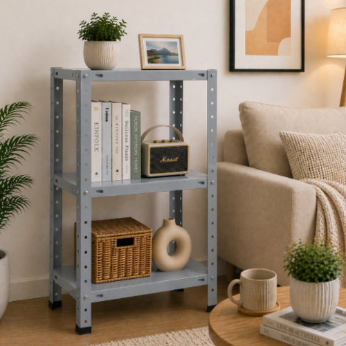 ספריית מתכת מודרנית ואלגנטית דגם אורבה - צבע אפור 40/60/70 ס"מ