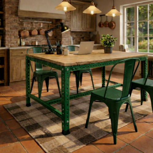 שולחן מטבח מודולרי UrbanPro 120 צהוב משטח עליון עץ אורן ( לא כולל כיסאות )ירוק בקבוק