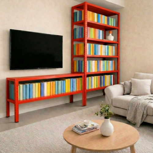 ספריה /  מזנון לסלון ממתכת מודולרי - צבע אדום