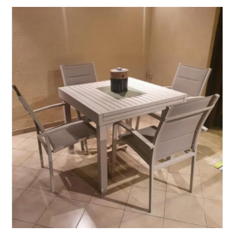 סט ישיבה לגינה שולחן + 4 כסאות יהלום - צבע קרם