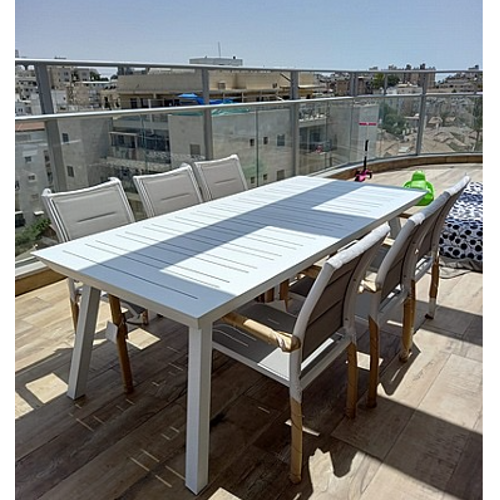 שולחן אלומיניום נפתח 100x216/297 כולל 6 כסאות - צבע לבן