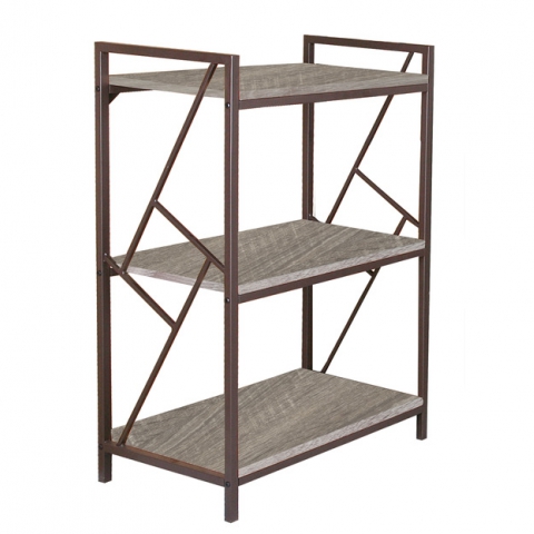 ספריה מדפים 3 קומות מתכת בשילוב עץ