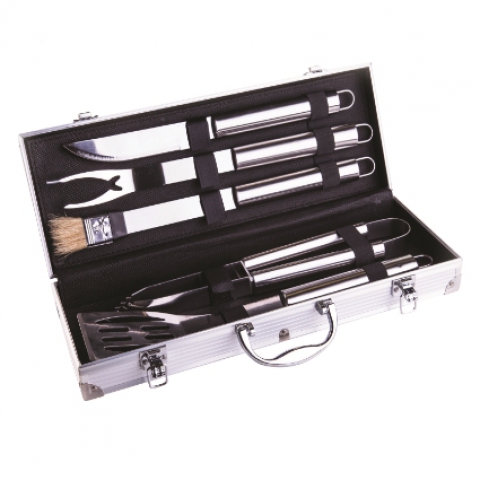 סט 5 כלי נירוסטה לגריל במזוודת אלומיניום 