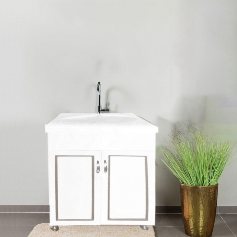 ארון אמבטיה חומר P.V.C כולל כיור מקרמיקה  רוחב 80 ס