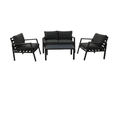 מע' ישיבה אלומיניום הכוללת-  ספה דו מושבית 2 כורסאות  שולחן ** קיים גם בלבן בריפוד אפור כהה