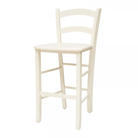 כיסא בר דגם קאנטרי עץ צבע לבן או שמנת מרופד