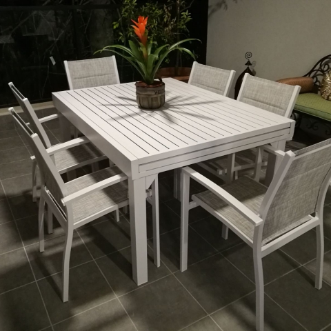 שולחן חוץ נפתח %100 אלומיניום 90x135/270 לבן  או אפור +  כולל 4 כסאות